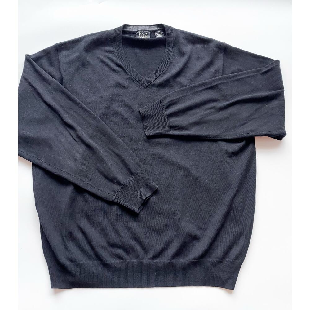 Jos. A. Bank Black Merino Wool Lightweight V-Neck Sweater Men's Size XL